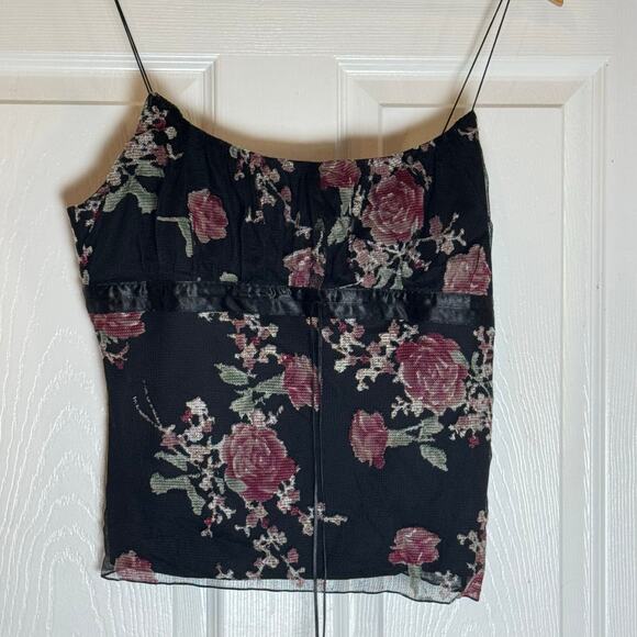 Express Y2K Rose Print Satin empire waist Cami Top Boho Chic XLarge - Picture 9 of 9